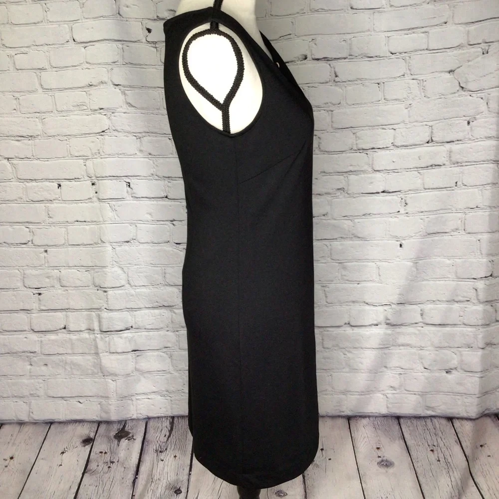 Banana Republic Factory Black Sleeveless Body Contour Dress Front Keyhole 2 NWT